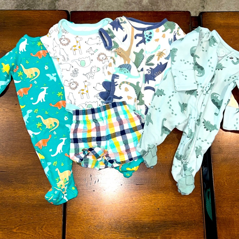 Dinosaur and animal print newborn onesie and sleep bundle